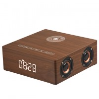 New Led Bluetooth Wooden Speakers Bass Radio Box Cabinet Wood Wireless Charging Audio system Party Speaker With Alarm Clock